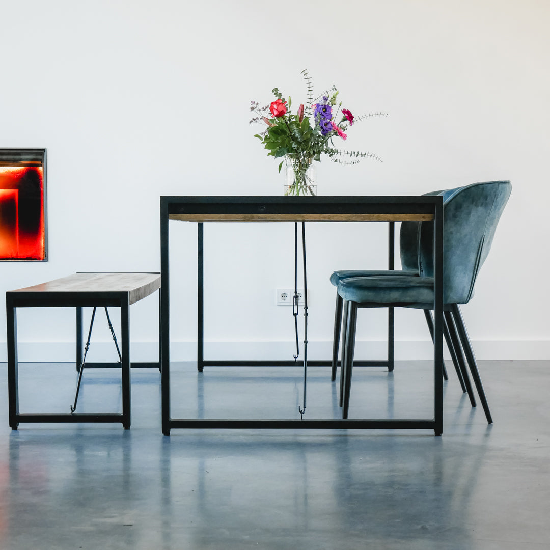 Eettafel industrieel 160 cm | Mangohout en Staal | 160x90x76cm