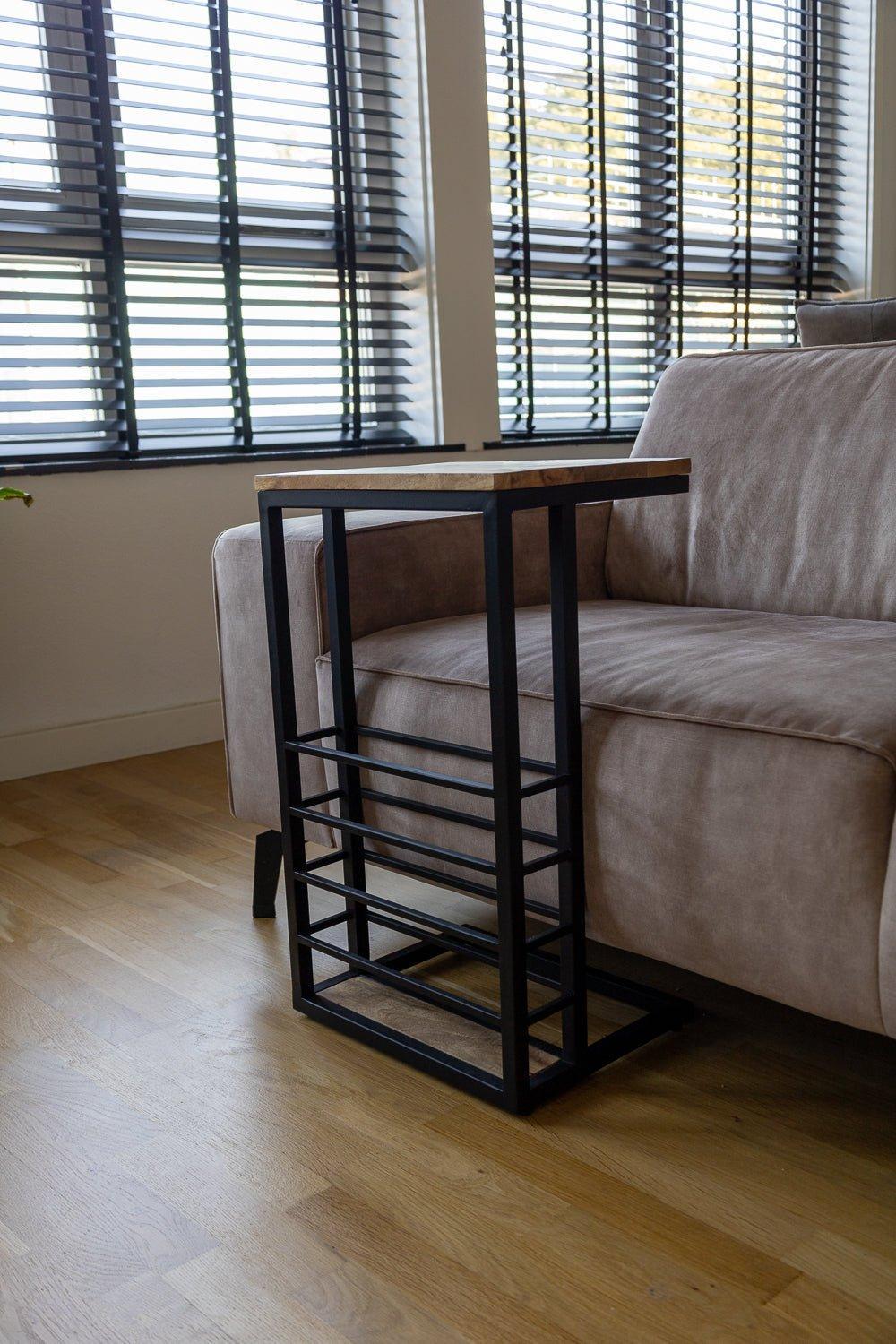 Bijzettafel voor over de bank | Mangohout en Staal | 30x38x65cm - Industrieelinhuis.nl