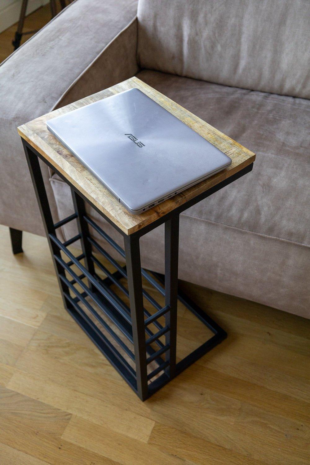 Bijzettafel voor over de bank | Mangohout en Staal | 30x38x65cm - Industrieelinhuis.nl