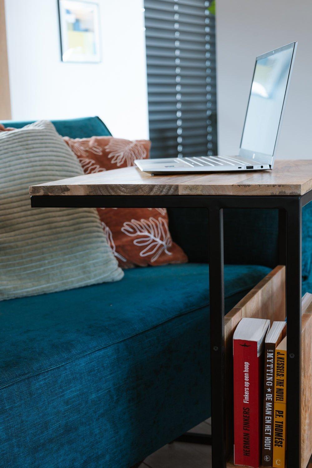 Extra brede bijzettafel voor over de bank | Mangohout en Staal | 45x60x69cm - Industrieelinhuis.nl