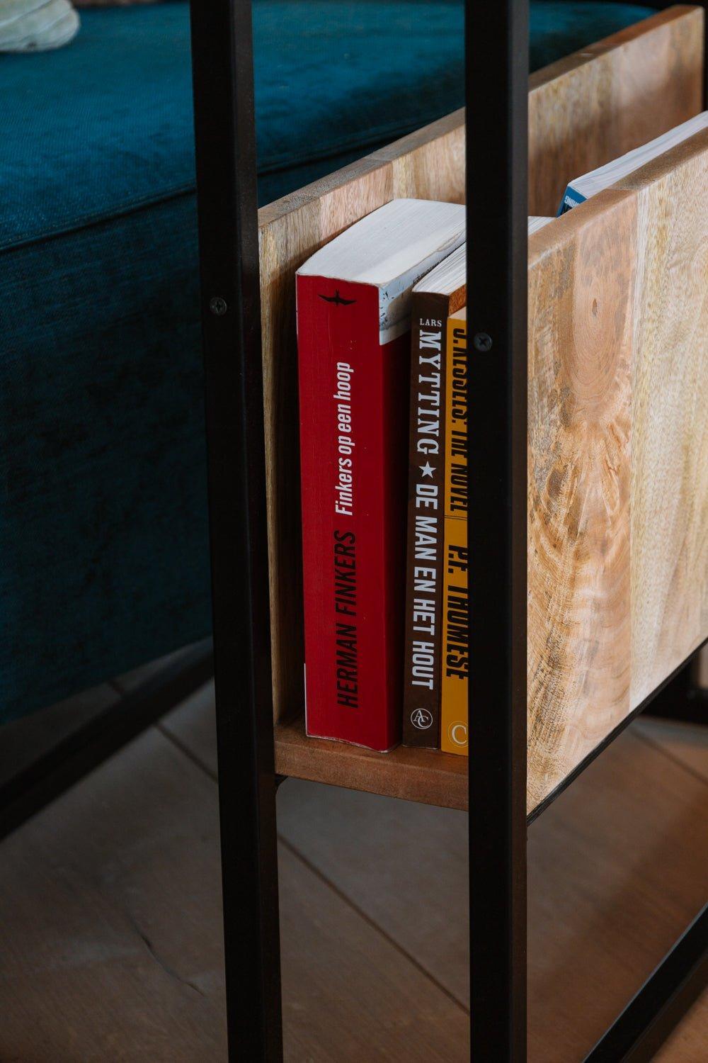 Extra brede bijzettafel voor over de bank | Mangohout en Staal | 45x60x69cm - Industrieelinhuis.nl