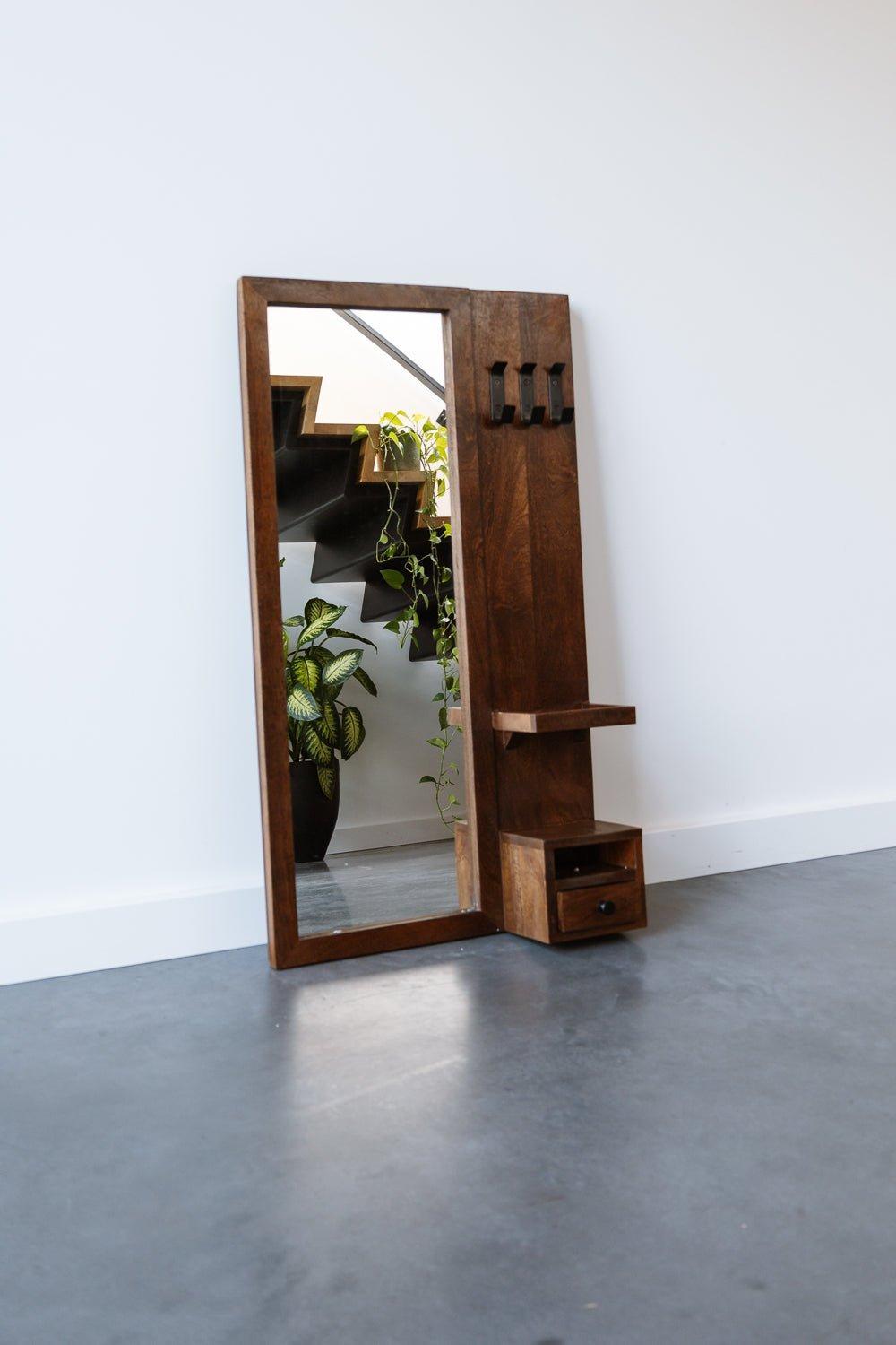 Industriële spiegel | Mangohout zwart | 108x60cm - Industrieelinhuis.nl