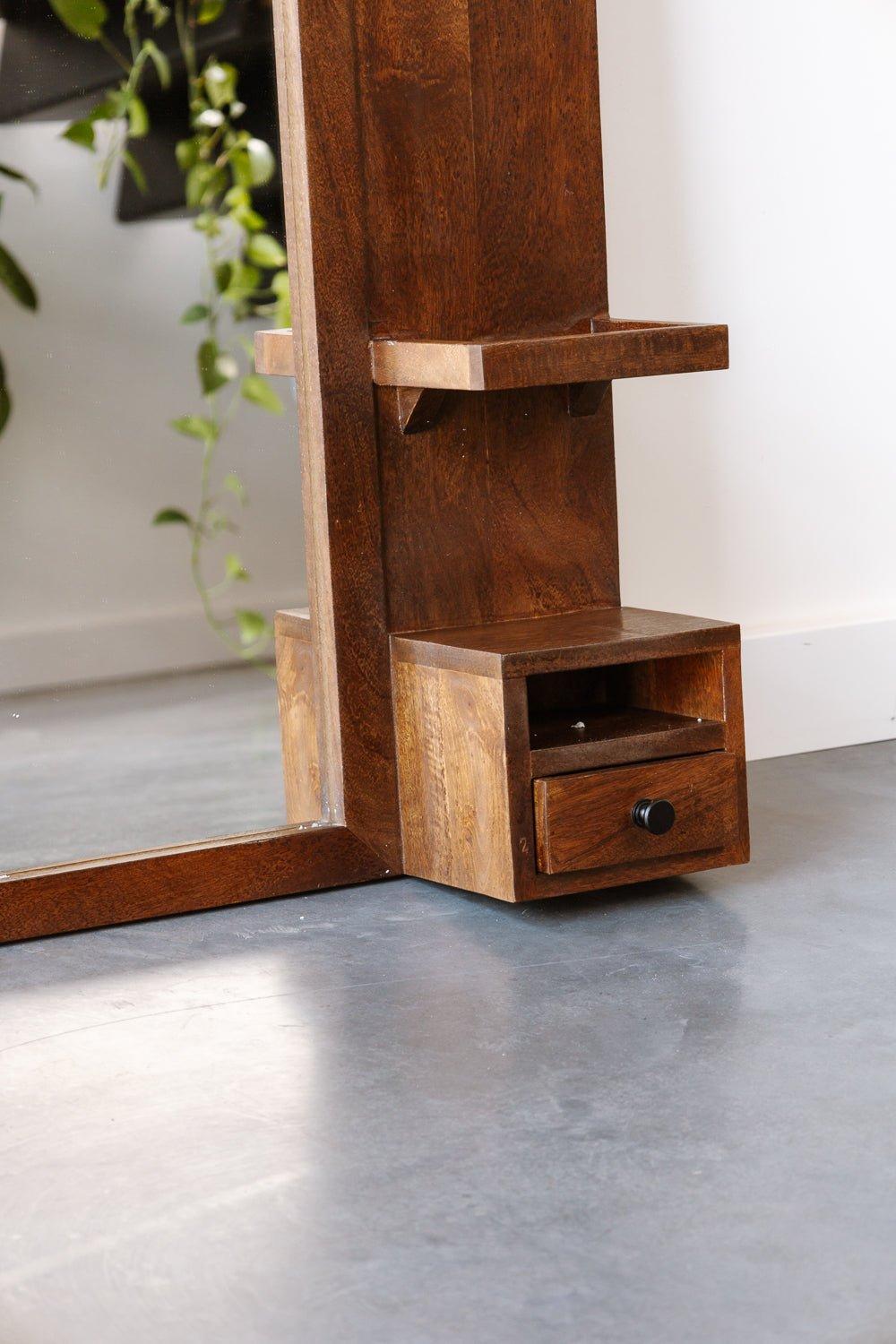 Industriële spiegel | Mangohout zwart | 108x60cm - Industrieelinhuis.nl