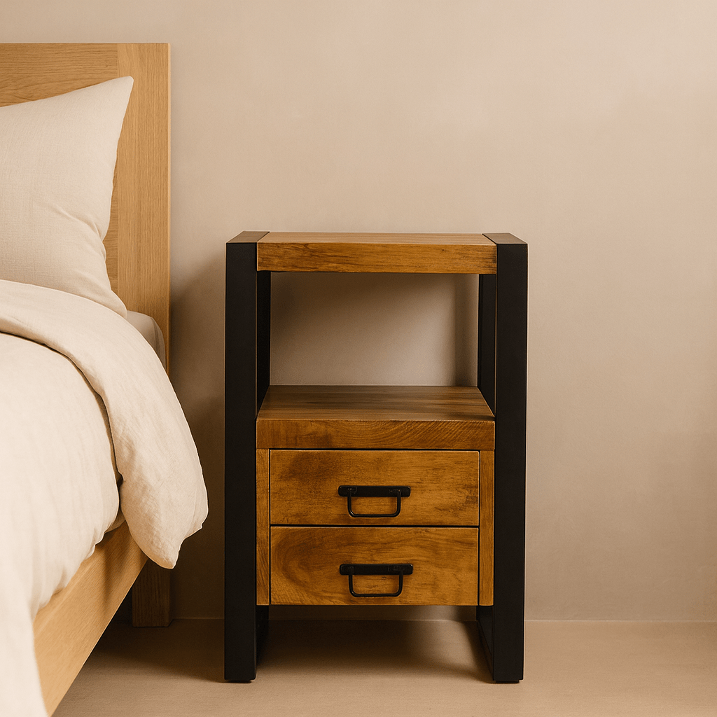 Mango Houten Nachtkastje Britt – 50x40x70cm | Nieuwe Kleurtint Collectie - Industrieelinhuis.nl