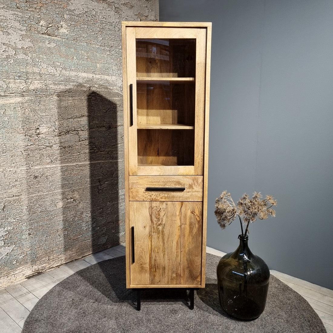 Smalle staande kast industrieel | Mangohout en Staal | 40x55x190cm