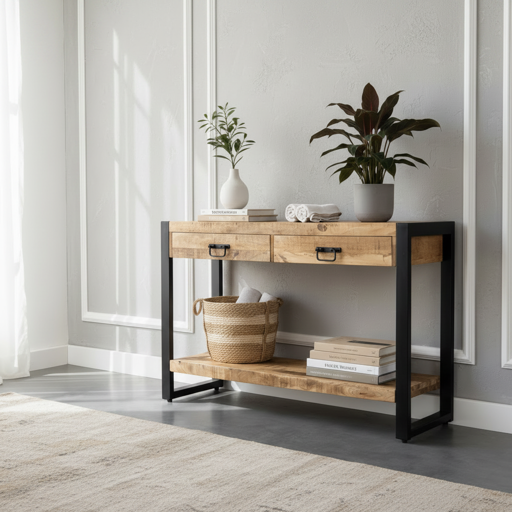 Sidetable met twee lades | 120 x 35 x 76 cm | Mangohout