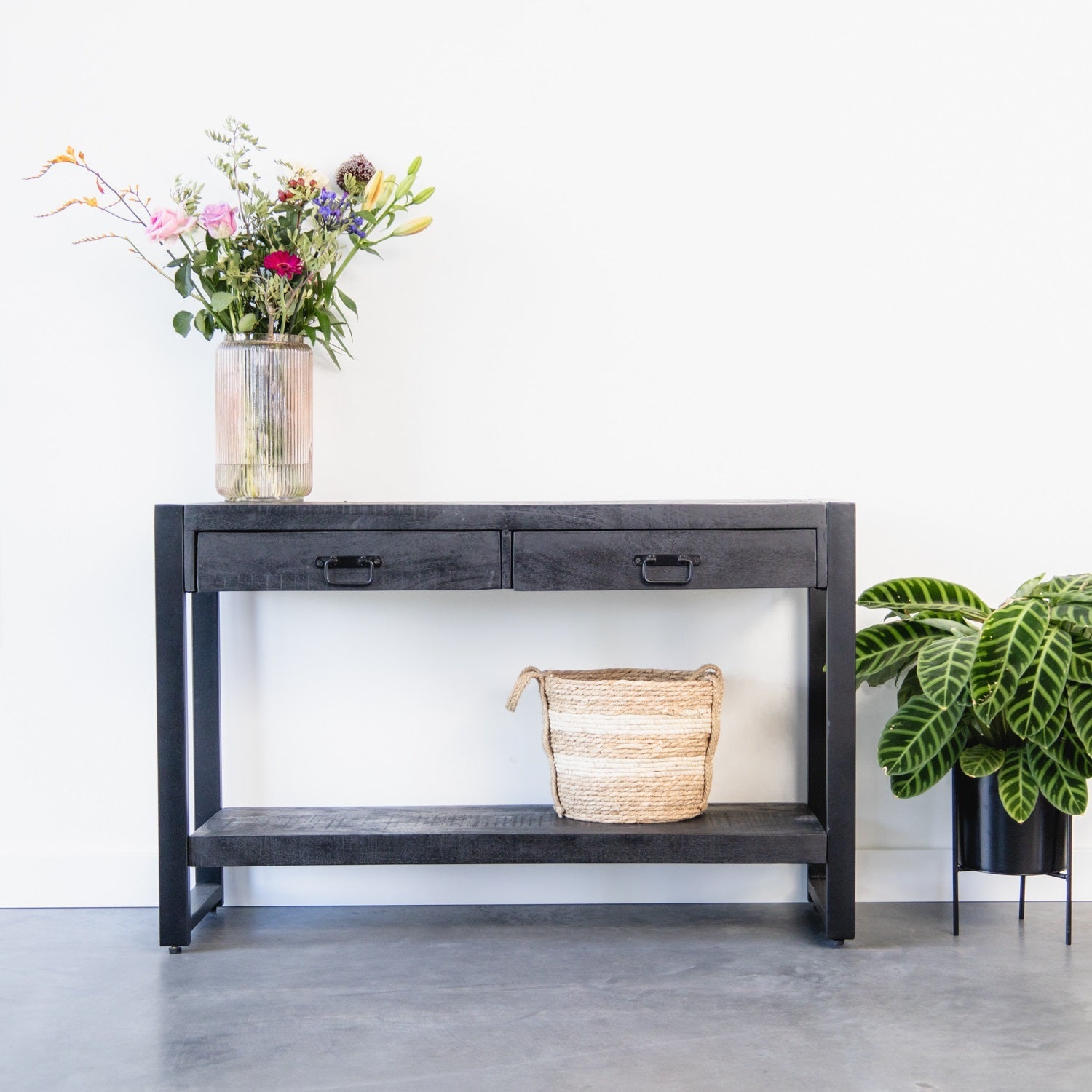 Sidetable zwart mangohout | 120 x 35 x 76 cm | Industrieel
