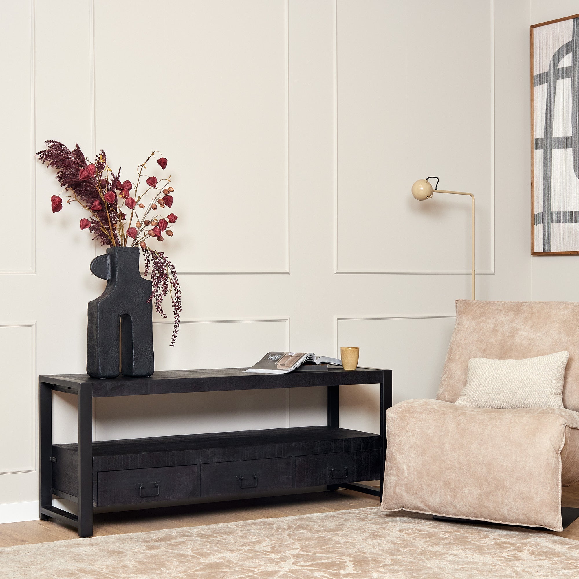 Tv meubel Boaz Black | 150 cm - Industrieelinhuis.nl