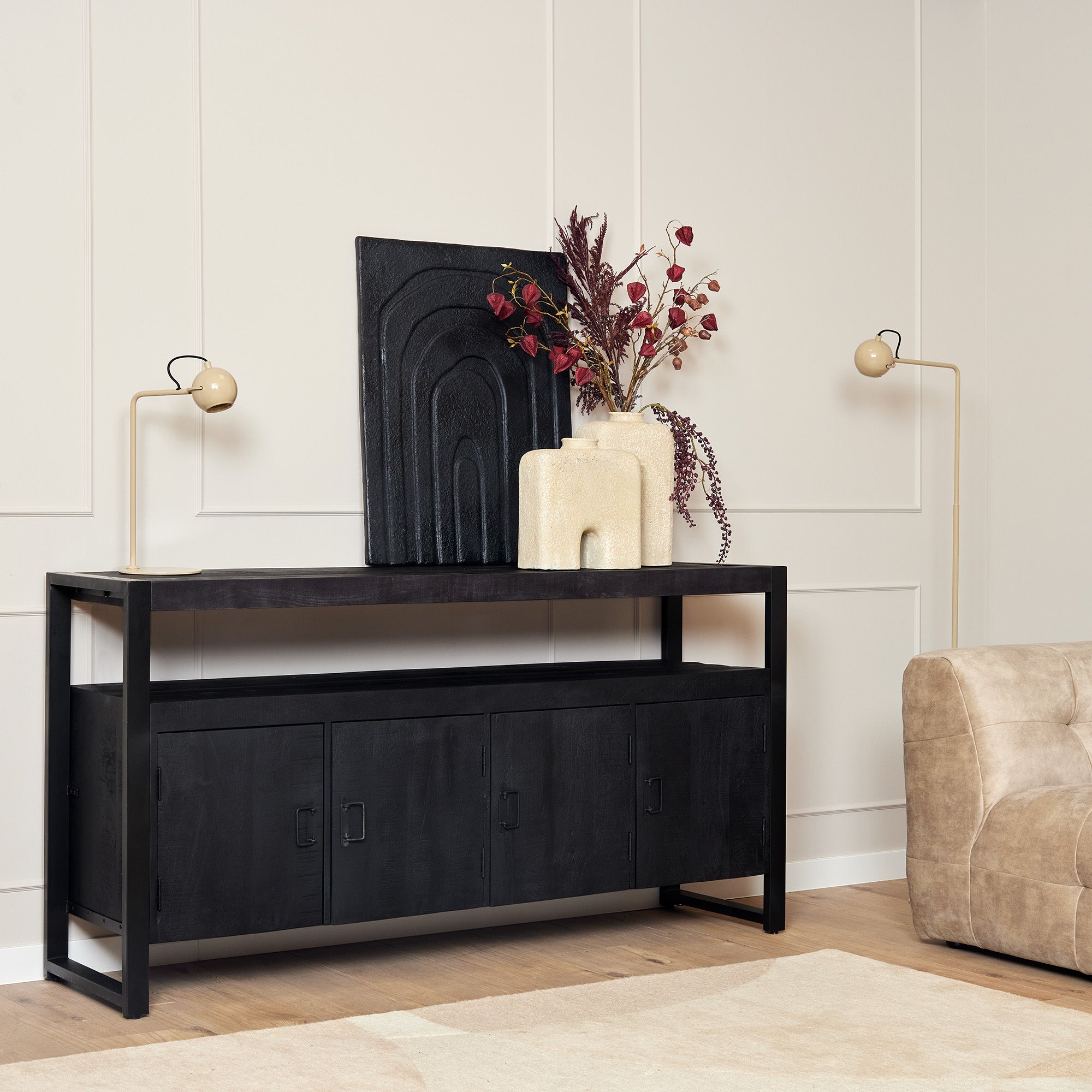 Dressoir Boaz Black | 175 cm - Industrieelinhuis.nl